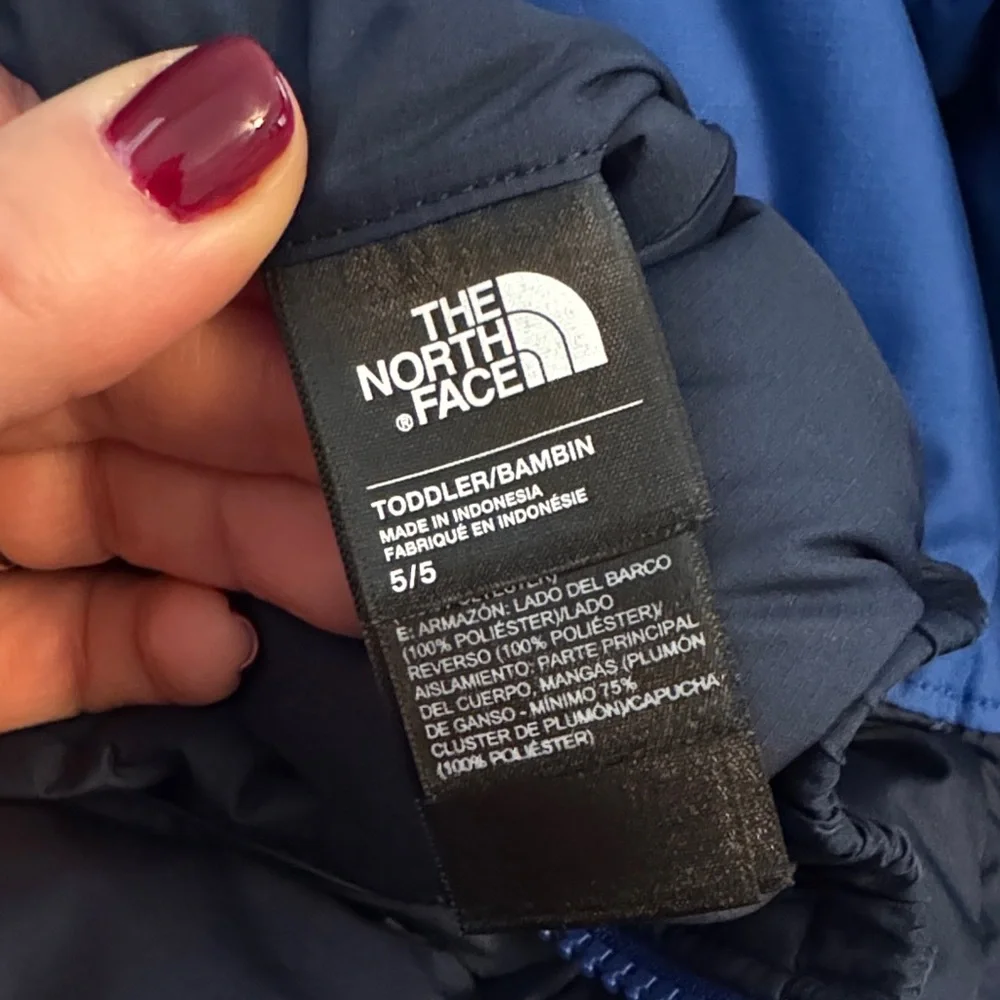 Kids North Face Navy Reversible Down Hooded Jacket - Picture 7 of 7